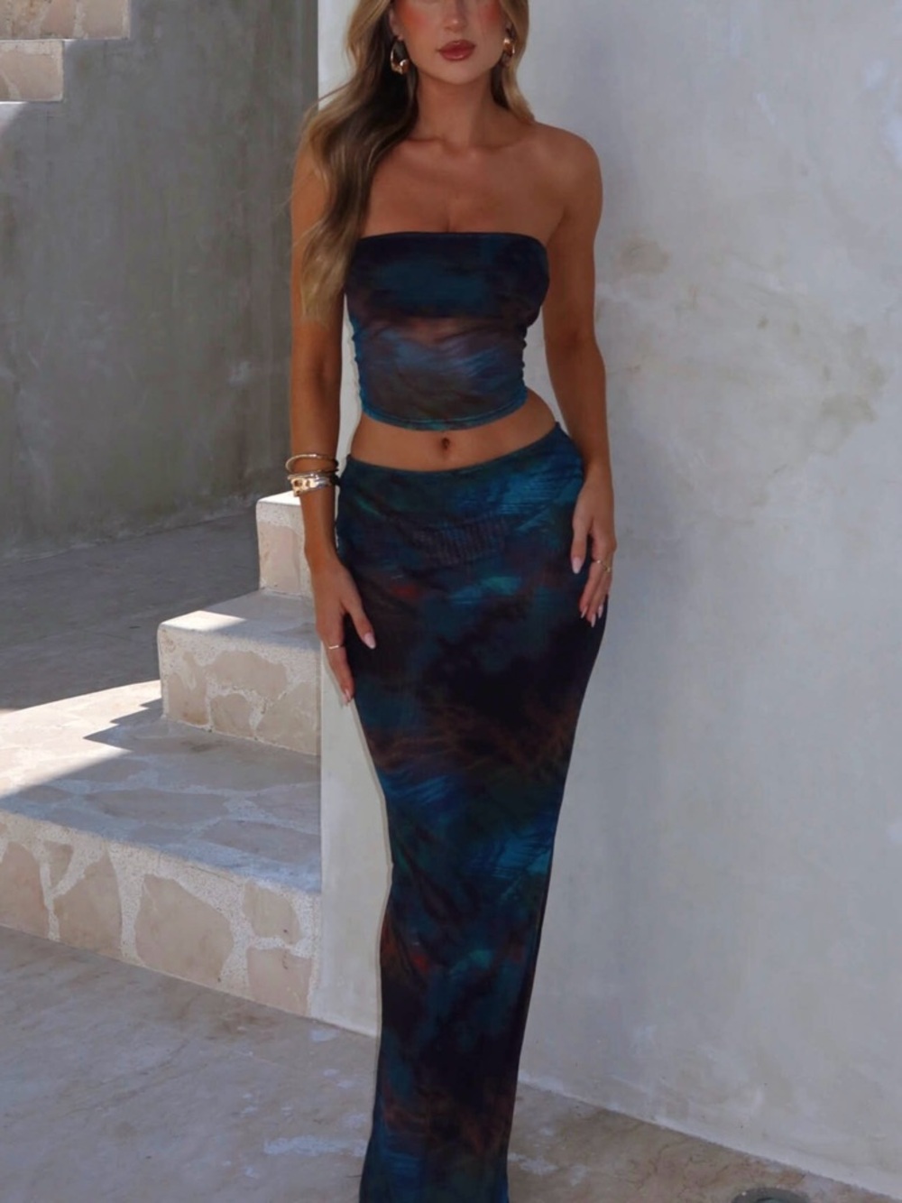 NWT Outcast Kara Maxi Skirt Moody Dark Abstract Animal Print Mesh Size S